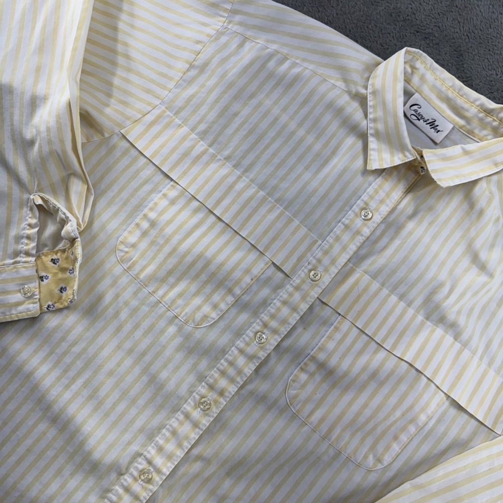 Casey & Max Womens‎ Striped Button Down Shirt Long Sleeve Collar Floral Detail